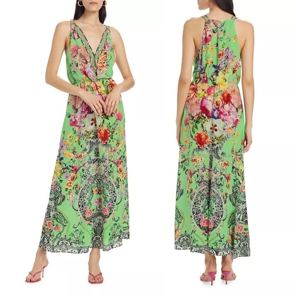 CAMILLA Silk Sleeveless V-Neck Cover-Up Floral Maxi Dress - Porcelain Dream